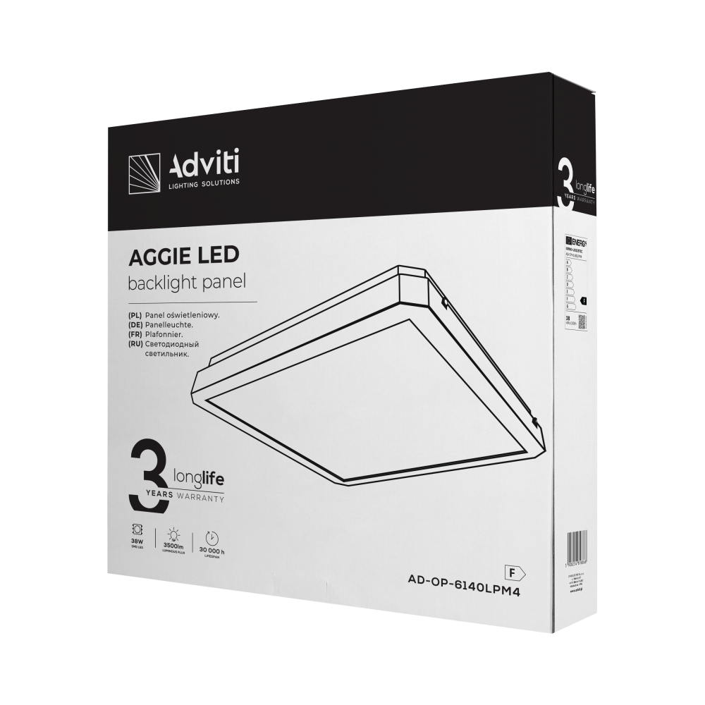 AGGIE LED backlight panel 3500lm, IP20, 4000K, steel case + PC